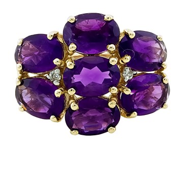 9ct gold Amethyst / Diamond Cluster Ring size N